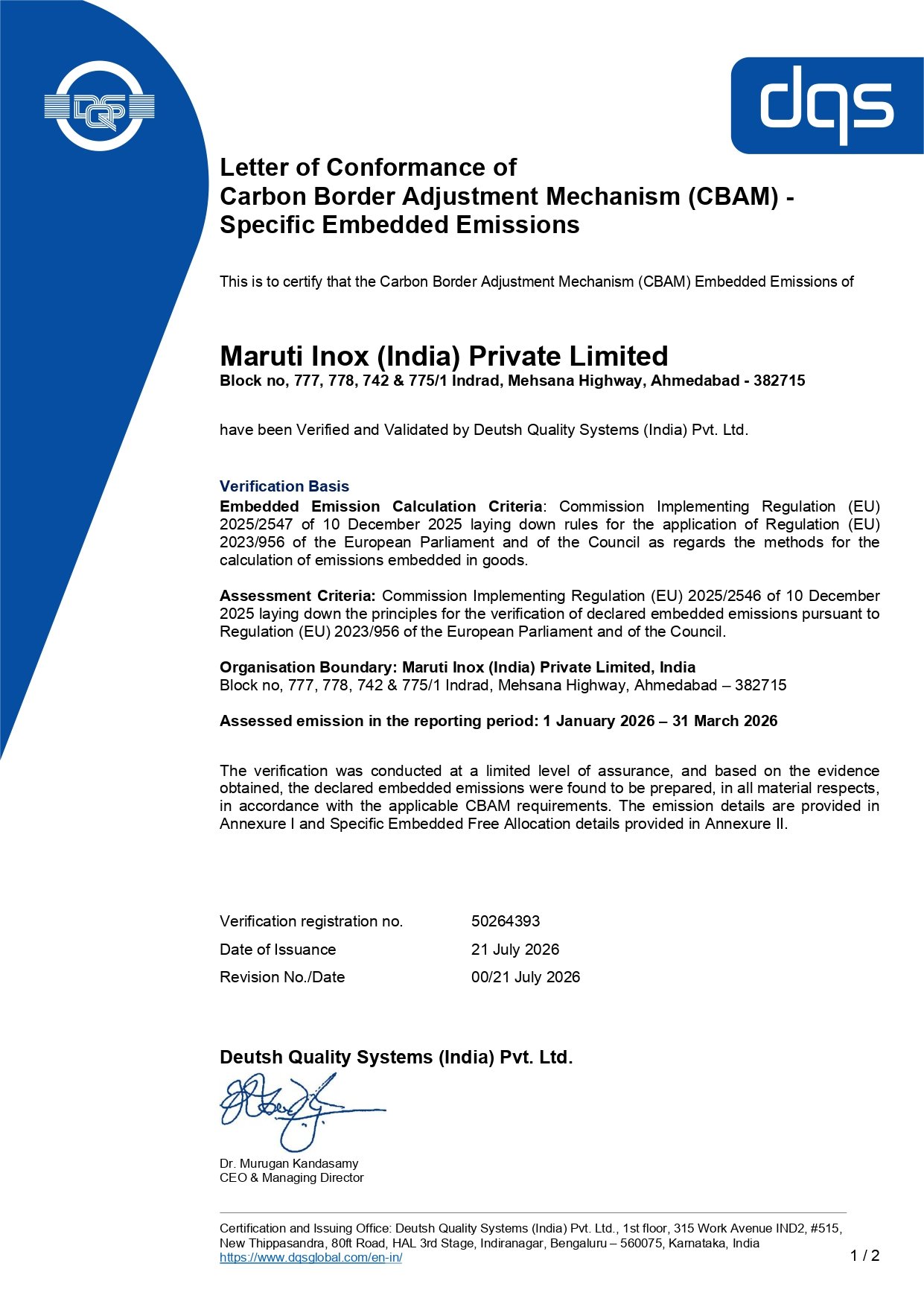 ISO 14001:2015 Certificate